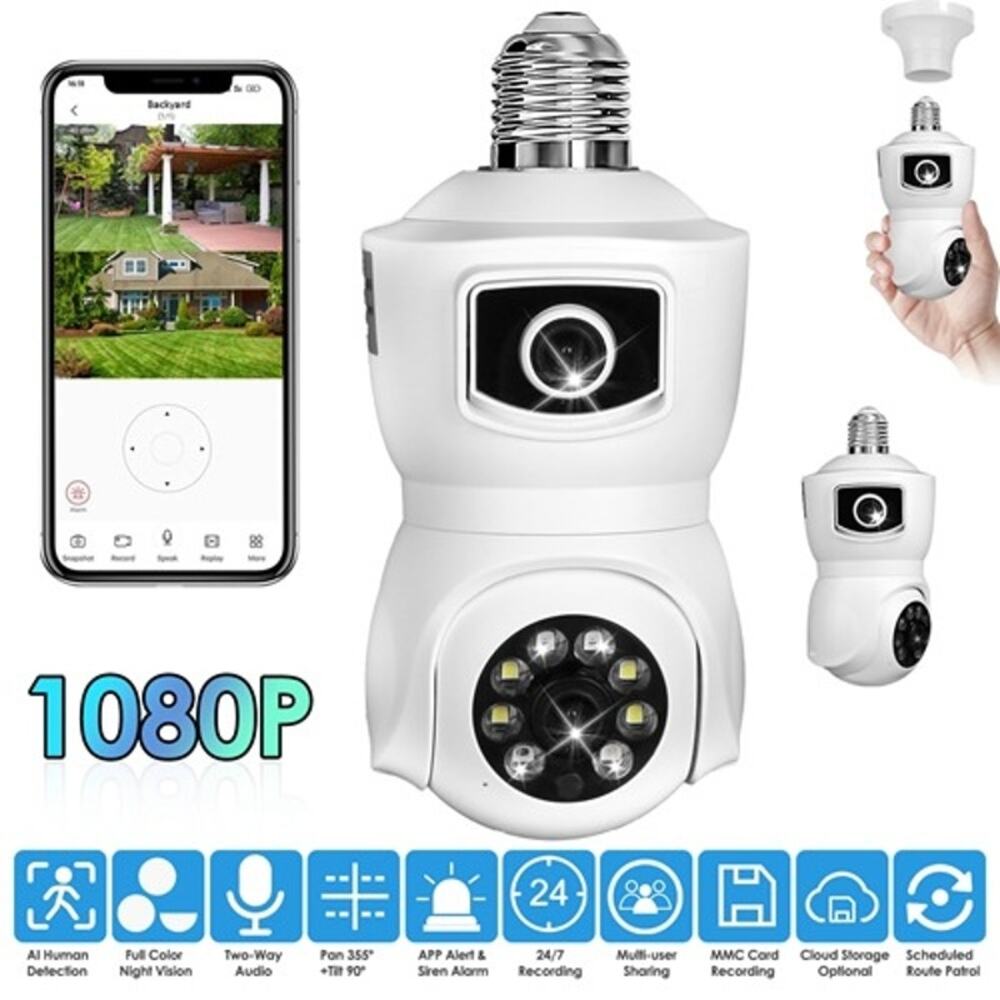 iMountek Dual Lens Security Camera E27 Light Socket Surveillance Camera 1080P